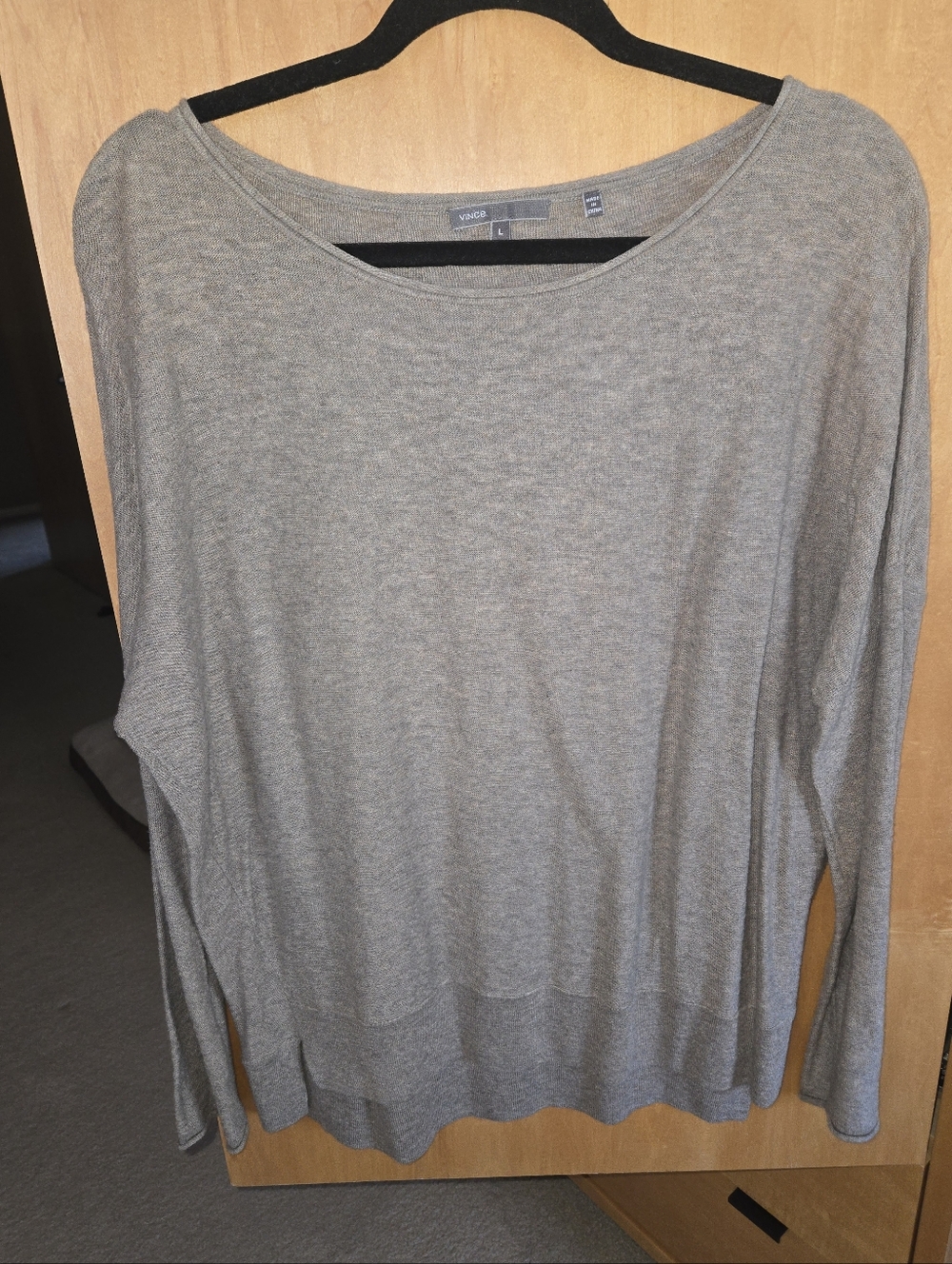 Vince Light Gray Scoop Neck Long Sleeve Top